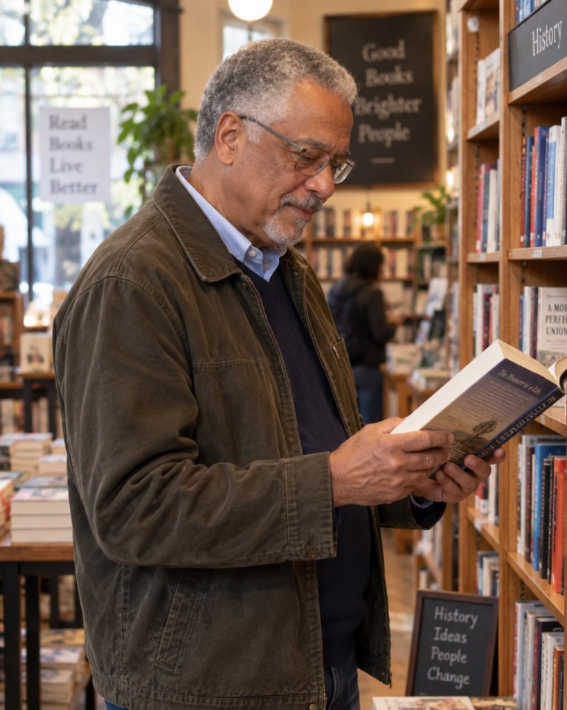 Malcolm Adediran reading in a bookstore